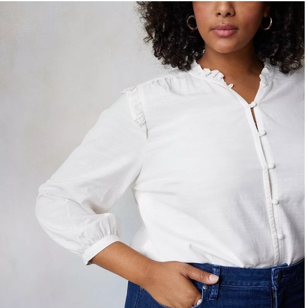 LC Lauren Conrad Women XXL Button-Front Ruffle Blouse Ivory Tusk WL32W023RS1